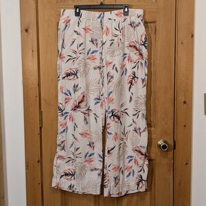 Briggs Pants Wide Leg Linen Tropical Floral Boho Vacation Tan Women's 2XL XXL